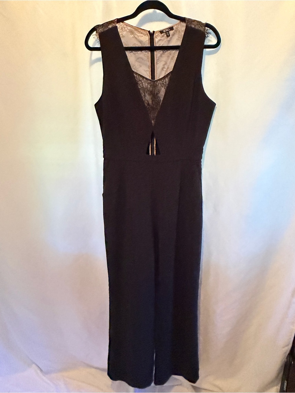 XOXO Black Lace-Inset Sleeveless Jumpsuit